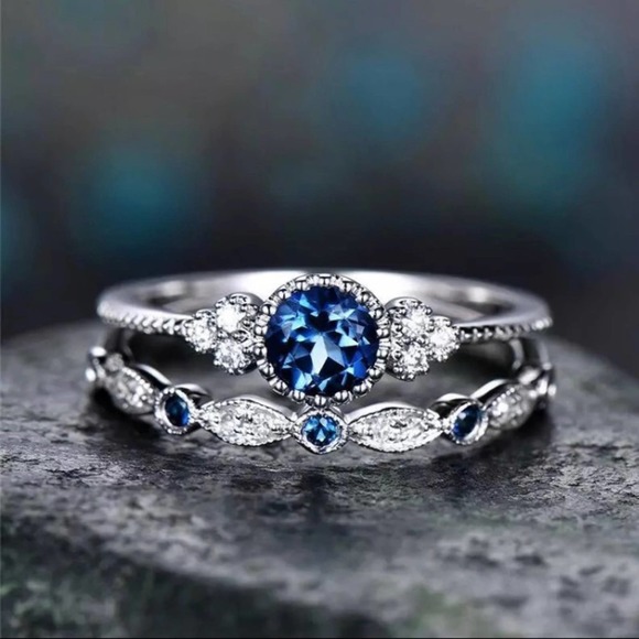 S925 Royal Blue Stacked Halo Ring - Picture 2 of 8